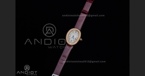 Baignoire Watch RG AF 1:1 Best Edition White Dial Diamonds Bezel on Red Strap RONDA Quartz - Image 2