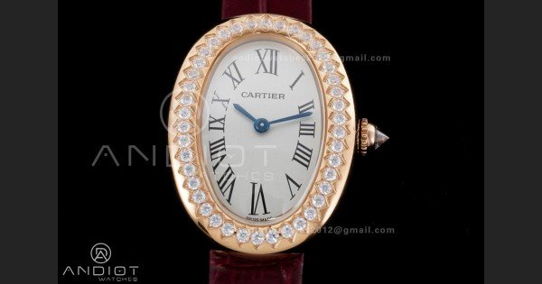 Baignoire Watch RG AF 1:1 Best Edition White Dial Diamonds Bezel on Red Strap RONDA Quartz - Image 3