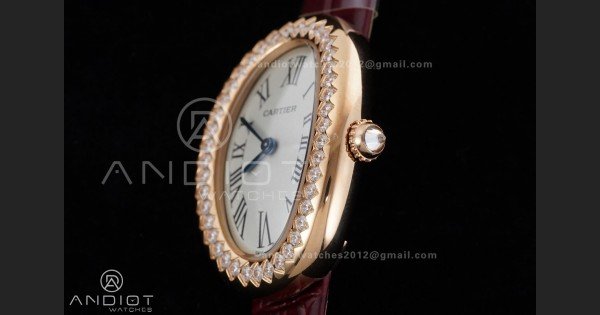 Baignoire Watch RG AF 1:1 Best Edition White Dial Diamonds Bezel on Red Strap RONDA Quartz - Image 4