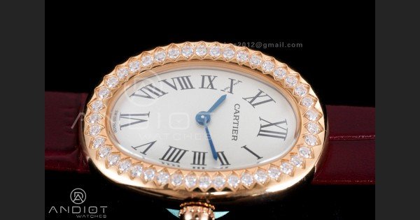 Baignoire Watch RG AF 1:1 Best Edition White Dial Diamonds Bezel on Red Strap RONDA Quartz - Image 6