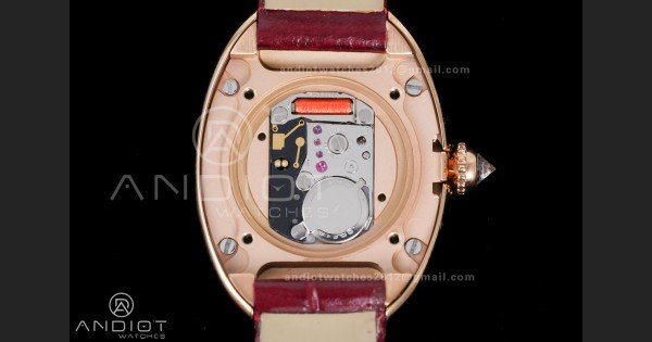 Baignoire Watch RG AF 1:1 Best Edition White Dial Diamonds Bezel on Red Strap RONDA Quartz - Image 9