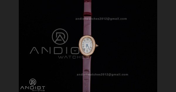 Baignoire Watch RG AF 1:1 Best Edition White Dial Diamonds Bezel on Red Strap RONDA Quartz