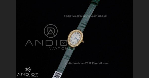 Baignoire Watch YG AF 1:1 Best Edition White Dial Diamonds Bezel on Green Strap RONDA Quartz - Image 2