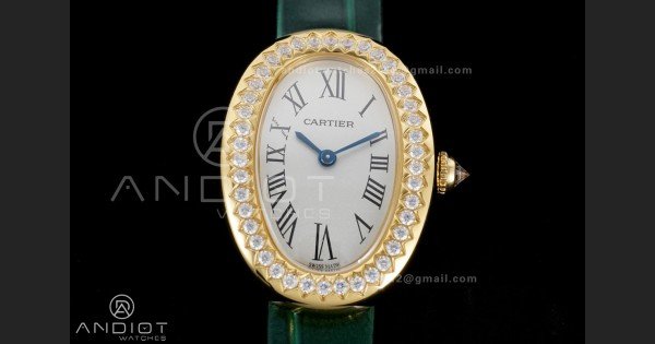Baignoire Watch YG AF 1:1 Best Edition White Dial Diamonds Bezel on Green Strap RONDA Quartz - Image 3