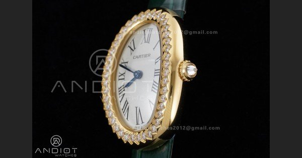 Baignoire Watch YG AF 1:1 Best Edition White Dial Diamonds Bezel on Green Strap RONDA Quartz - Image 4