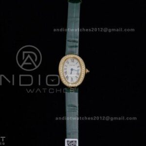 Baignoire Watch YG AF 1:1 Best Edition White Dial Diamonds Bezel on Green Strap RONDA Quartz