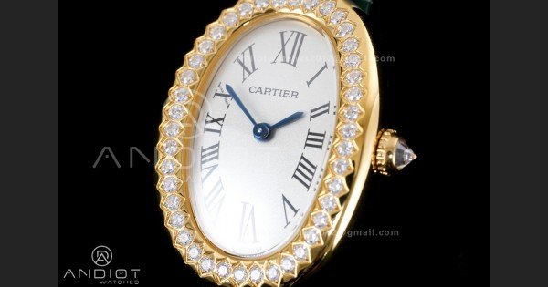 Baignoire Watch YG AF 1:1 Best Edition White Dial Diamonds Bezel on Green Strap RONDA Quartz - Image 5