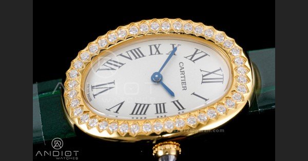Baignoire Watch YG AF 1:1 Best Edition White Dial Diamonds Bezel on Green Strap RONDA Quartz - Image 6