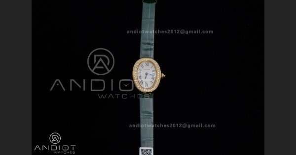 Baignoire Watch YG AF 1:1 Best Edition White Dial Diamonds Bezel on Green Strap RONDA Quartz