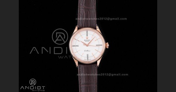 Cellini 50505 RG KZF 1:1 Best Edition White Dial Roma Markers on Brown Leather Strap SA3132