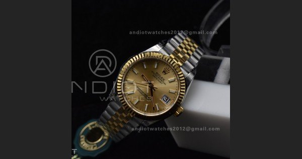 DateJust 31 Ladies 278273 GSF 316L Steel Gold Dial Stick Markers On YG President Bracelet - Image 3