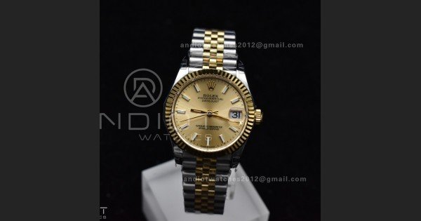 DateJust 31 Ladies 278273 GSF 316L Steel Gold Dial Stick Markers On YG President Bracelet