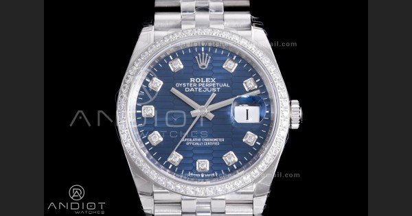 DateJust 36 SS 126284 VSF 1:1 Best Edition 904L Steel Blue Textured Diamonds Dial on Jubilee Bracelet VS3235 - Image 3