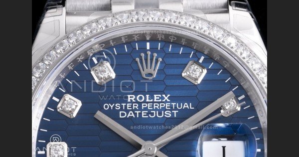 DateJust 36 SS 126284 VSF 1:1 Best Edition 904L Steel Blue Textured Diamonds Dial on Jubilee Bracelet VS3235 - Image 4
