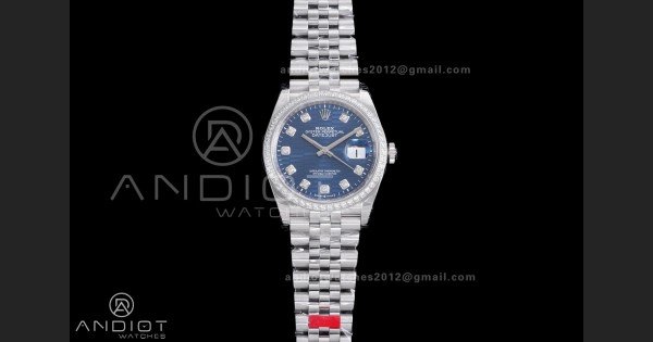 DateJust 36 SS 126284 VSF 1:1 Best Edition 904L Steel Blue Textured Diamonds Dial on Jubilee Bracelet VS3235