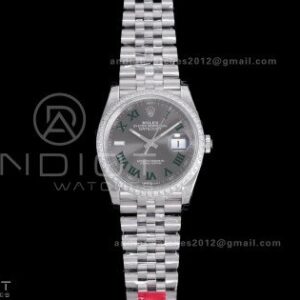 DateJust 36 SS 126284 VSF 1:1 Wimbledon Best Edition 904L Steel Gray Green Roman Dial Diamond Bezel on Jubilee Bracelet VS3235
