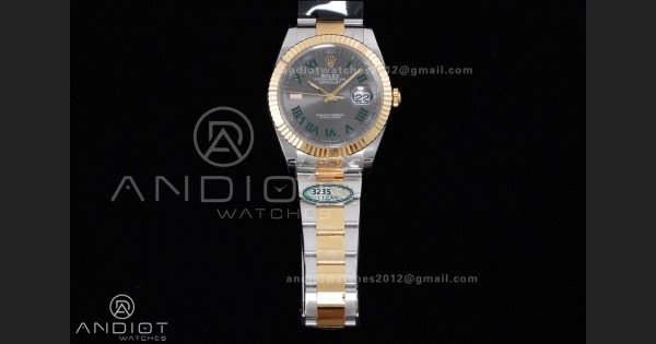DateJust 41 126333 Clean 1:1 Best Edition 904L Steel Gray Dial Green Roman Marker on SS/YG Oyster Bracelet SH3235 (72 Hours Power Reserve)