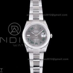 DateJust 41 126334 904L SS VSF 1:1 Best Edition Gray Dial Green Roman on Oyster Bracelet VS3235