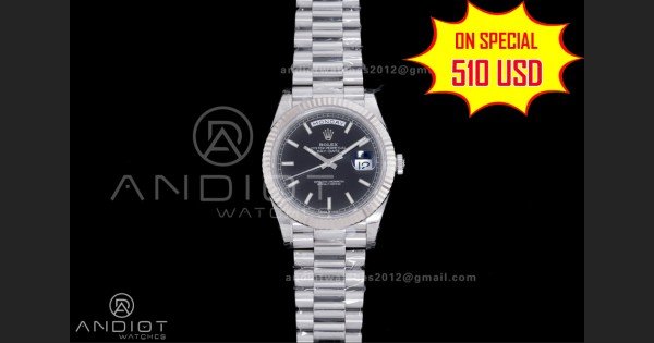 Day Date 228239 40mm 904L SS VSF 1:1 Best Edition Black Dial Stick Marker On SS President Bracelet DD3255