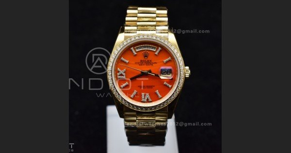 Day Date 36 YG RAF 1:1 Best Edition Red Carnelian Dial on YG Bracelet A2836 - Image 2