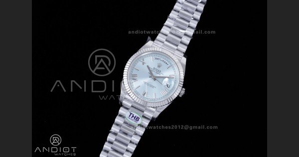 Day Date 40 SS 228236 THBF 1:1 Best Edition Ice Blue Roman Dial on President Bracelet VR3255 V3 (Gain Weight) - Image 2