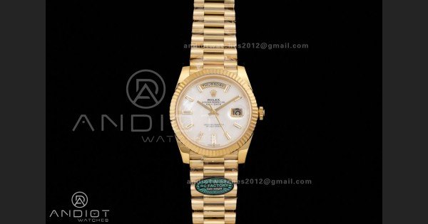 Day Date 40 YG 228238 RCF 1:1 Best Edition White MOP Crystal Dial on President Bracelet VR3255 (211g)