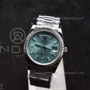 DayDate 36 SS QF Best Edition 904L Steel Light Blue Dial with Stick Diamond on President Bracelet vr3255 V5 (Gain Weight)