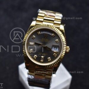 DayDate 36 YG QF Best Edition 904L Steel Grey Dial with Square Diamond on President Bracelet vr3255 V5 (Gain Weight)