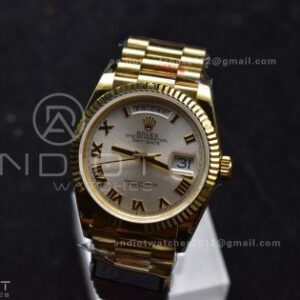 DayDate 36 YG QF Best Edition 904L Steel Silver Dial with Roman Markers on President Bracelet vr3255 V5 (Gain Weight)