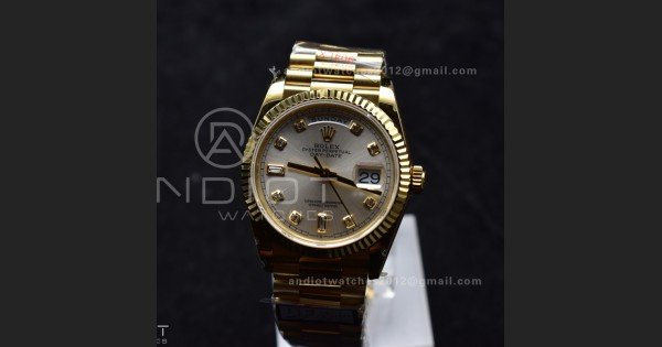 DayDate 36 YG QF Best Edition 904L Steel Silver Dial with Square Diamond on President Bracelet vr3255 V5 (Gain Weight) - Image 2