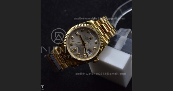 DayDate 36 YG QF Best Edition 904L Steel Silver Dial with Square Diamond on President Bracelet vr3255 V5 (Gain Weight) - Image 3