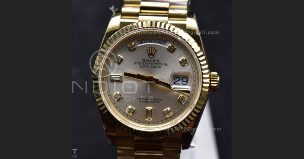 DayDate 36 YG QF Best Edition 904L Steel Silver Dial with Square Diamond on President Bracelet vr3255 V5 (Gain Weight) - Image 4