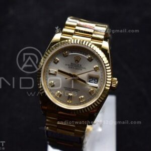 DayDate 36 YG QF Best Edition 904L Steel Silver Dial with Square Diamond on President Bracelet vr3255 V5 (Gain Weight)