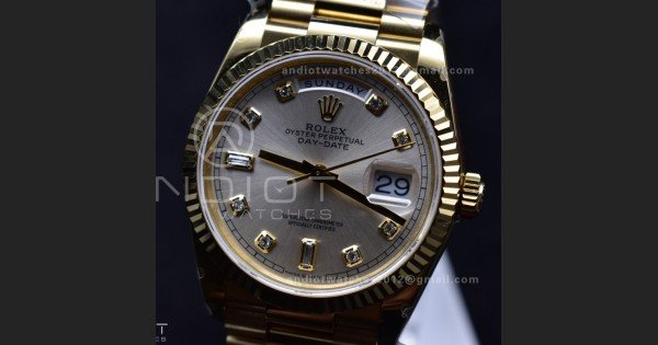 DayDate 36 YG QF Best Edition 904L Steel Silver Dial with Square Diamond on President Bracelet vr3255 V5 (Gain Weight) - Image 5
