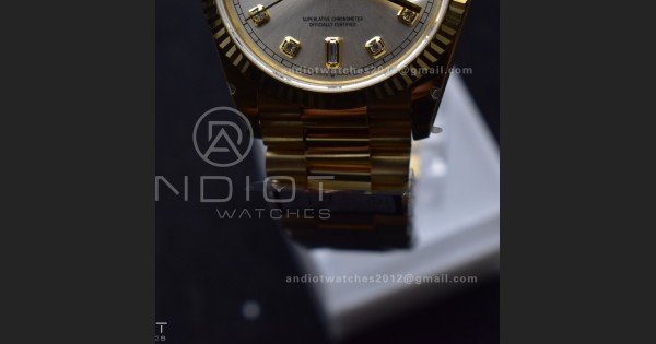DayDate 36 YG QF Best Edition 904L Steel Silver Dial with Square Diamond on President Bracelet vr3255 V5 (Gain Weight) - Image 7