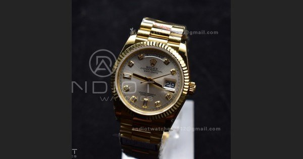 DayDate 36 YG QF Best Edition 904L Steel Silver Dial with Square Diamond on President Bracelet vr3255 V5 (Gain Weight)