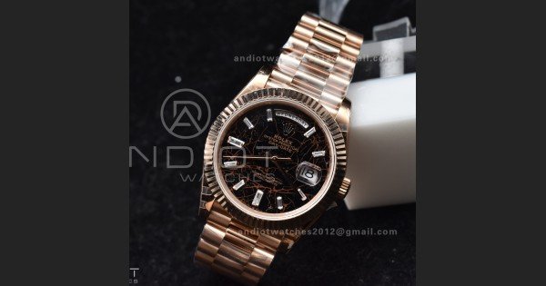 DayDate 40 RG GMF 904L Steel Meteorite Dial Crystal Markers On President Bracelet A3255 - Image 3