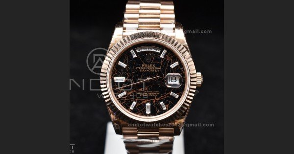 DayDate 40 RG GMF 904L Steel Meteorite Dial Crystal Markers On President Bracelet A3255 - Image 4