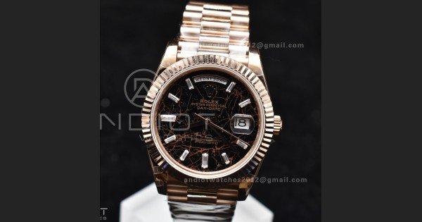 DayDate 40 RG GMF 904L Steel Meteorite Dial Crystal Markers On President Bracelet A3255 - Image 5