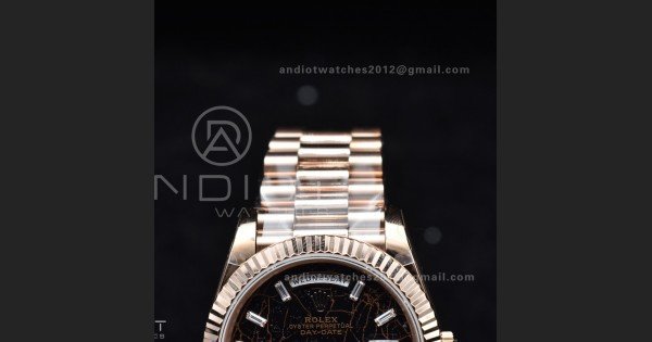 DayDate 40 RG GMF 904L Steel Meteorite Dial Crystal Markers On President Bracelet A3255 - Image 6