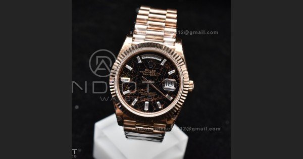 DayDate 40 RG GMF 904L Steel Meteorite Dial Crystal Markers On President Bracelet A3255
