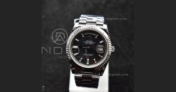 DayDate 40 SS GMF 904L Steel Black Crystal Dial on President Bracelet A2836 V3 (Gain Weight) - Image 2