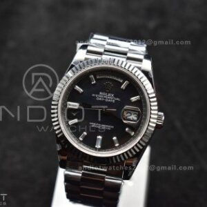 DayDate 40 SS GMF 904L Steel Black Crystal Dial on President Bracelet A2836 V3 (Gain Weight)