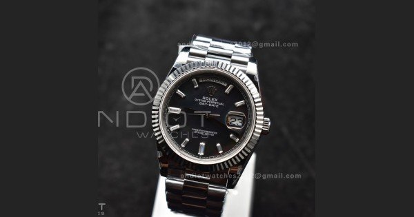 DayDate 40 SS GMF 904L Steel Black Crystal Dial on President Bracelet A2836 V3 (Gain Weight)