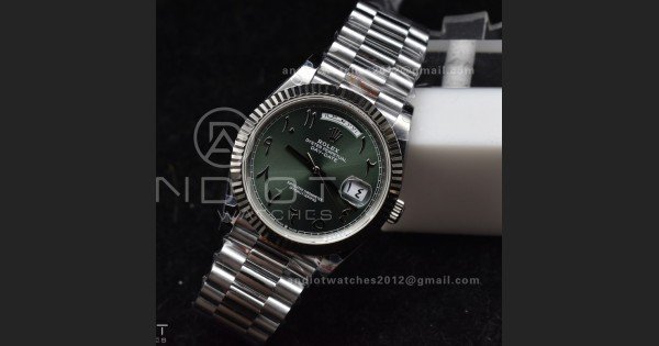 DayDate 40 SS JDF 904L Steel Green Arabic Dial on President Bracelet VR3255 V3 (Gain Weight) - Image 3