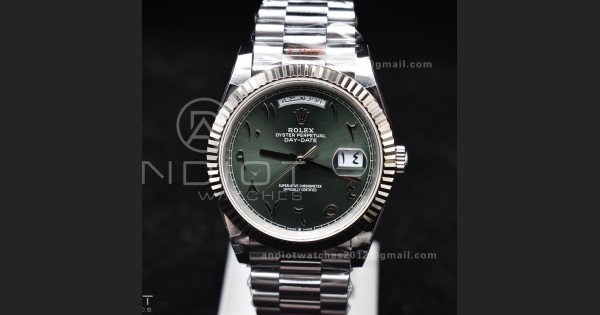 DayDate 40 SS JDF 904L Steel Green Arabic Dial on President Bracelet VR3255 V3 (Gain Weight) - Image 4