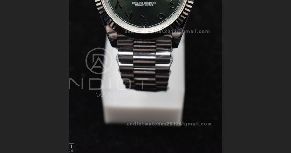 DayDate 40 SS JDF 904L Steel Green Arabic Dial on President Bracelet VR3255 V3 (Gain Weight) - Image 7