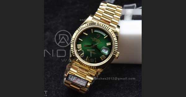 DayDate 40 YG QF Best Edition 904L Steel Green/Black Dial on President Bracelet A2836 V4 (Gain Weight) - Image 3
