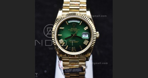 DayDate 40 YG QF Best Edition 904L Steel Green/Black Dial on President Bracelet A2836 V4 (Gain Weight) - Image 4