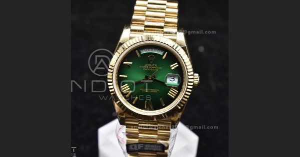 DayDate 40 YG QF Best Edition 904L Steel Green/Black Dial on President Bracelet A2836 V4 (Gain Weight) - Image 5